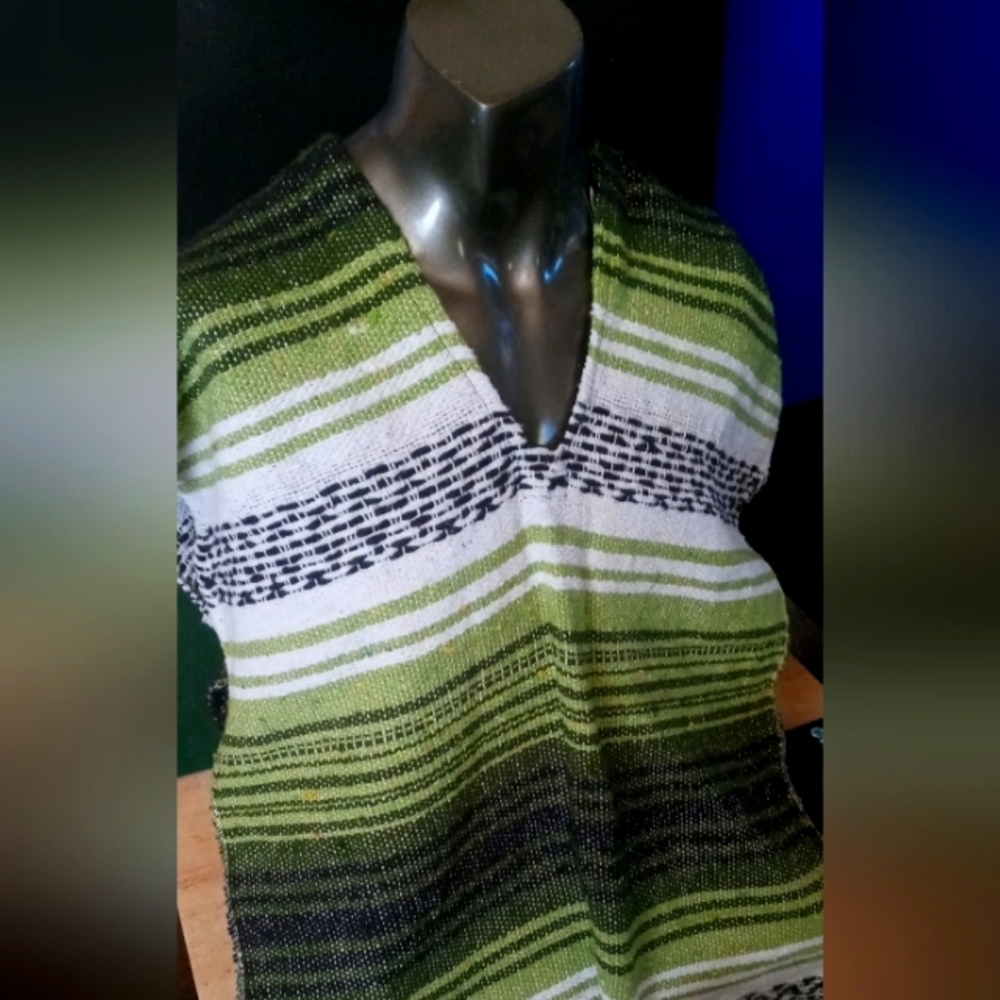 Green Striped Men's Sweater poncho Mexico made